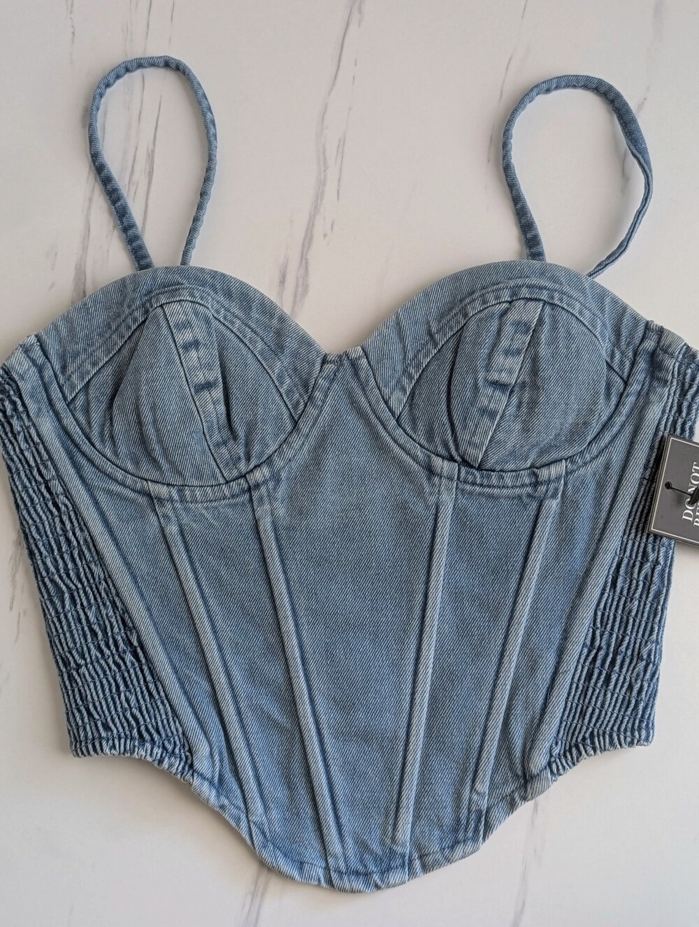 NWT JLUXLABEL Marsella Denim Sweetheart Corset Top XS Medium Wash